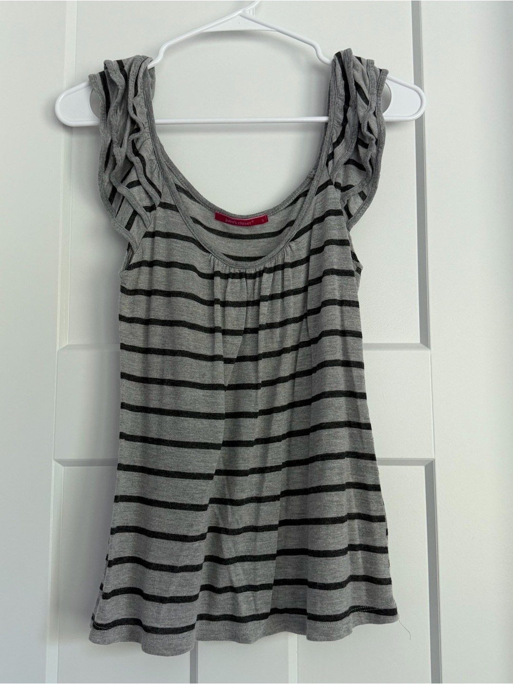julie's closet Grey & Black Striped Ruffle-Sleeve Tank